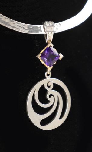 Koru (In Honor of the Maori) Pendant with Iris Amethyst on Silver Collar by Lillian Pitt