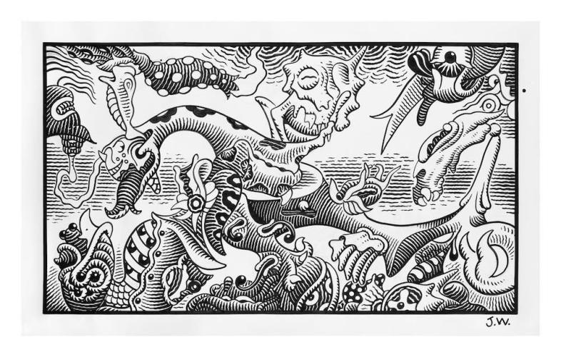The Pig Went Down to the Harbor at Sunrise and Wept #5, 2017 by Jim Woodring