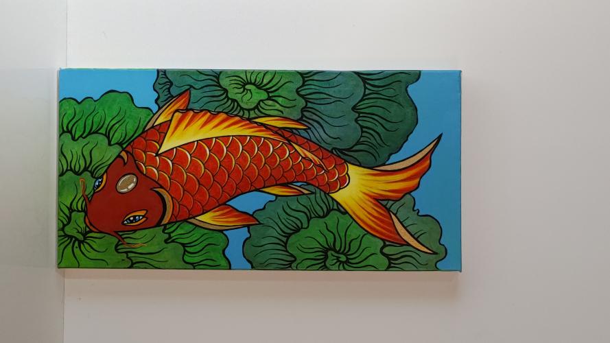 Orange Koi with Green Thought Flowers #1 by Bryon Stewart