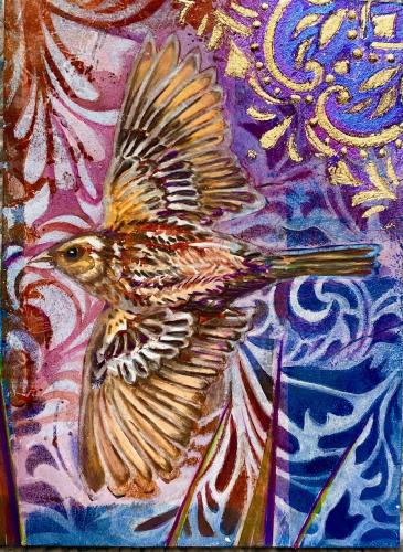 Flying Endangered Grasshopper Sparrow by Sue Hardy